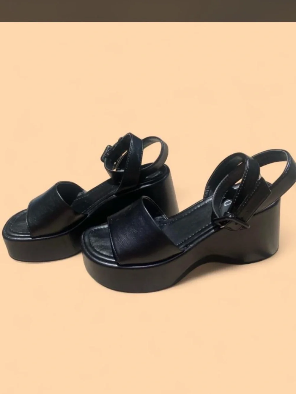 Soda Black Platform Ankle-Strap Sandals